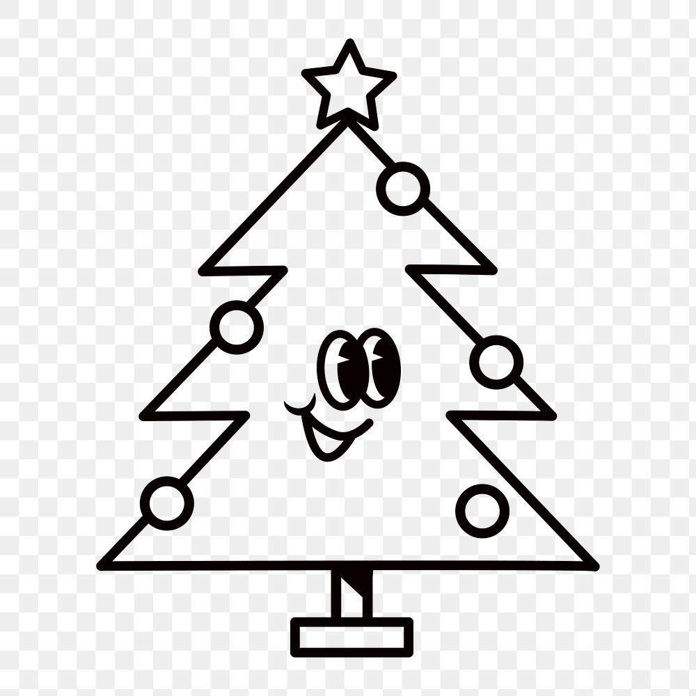 Christmas tree cartoon png, line art illustration, transparent background