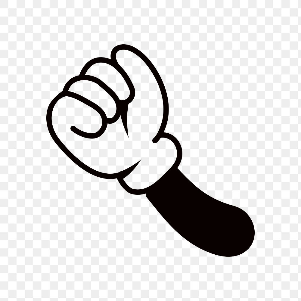 Cartoon raised fist png, gesture line art illustration, transparent background