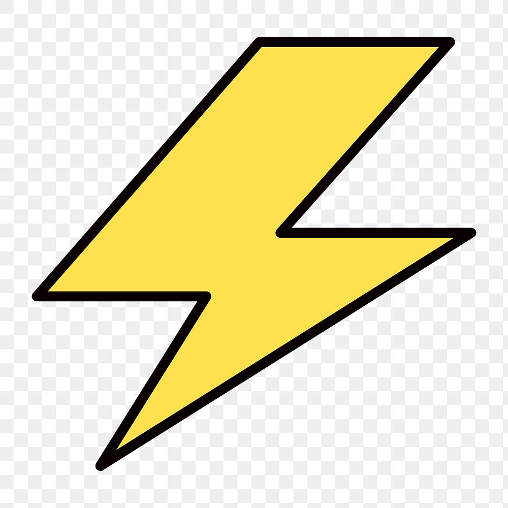 Lightning bolt png, line art illustration, transparent background
