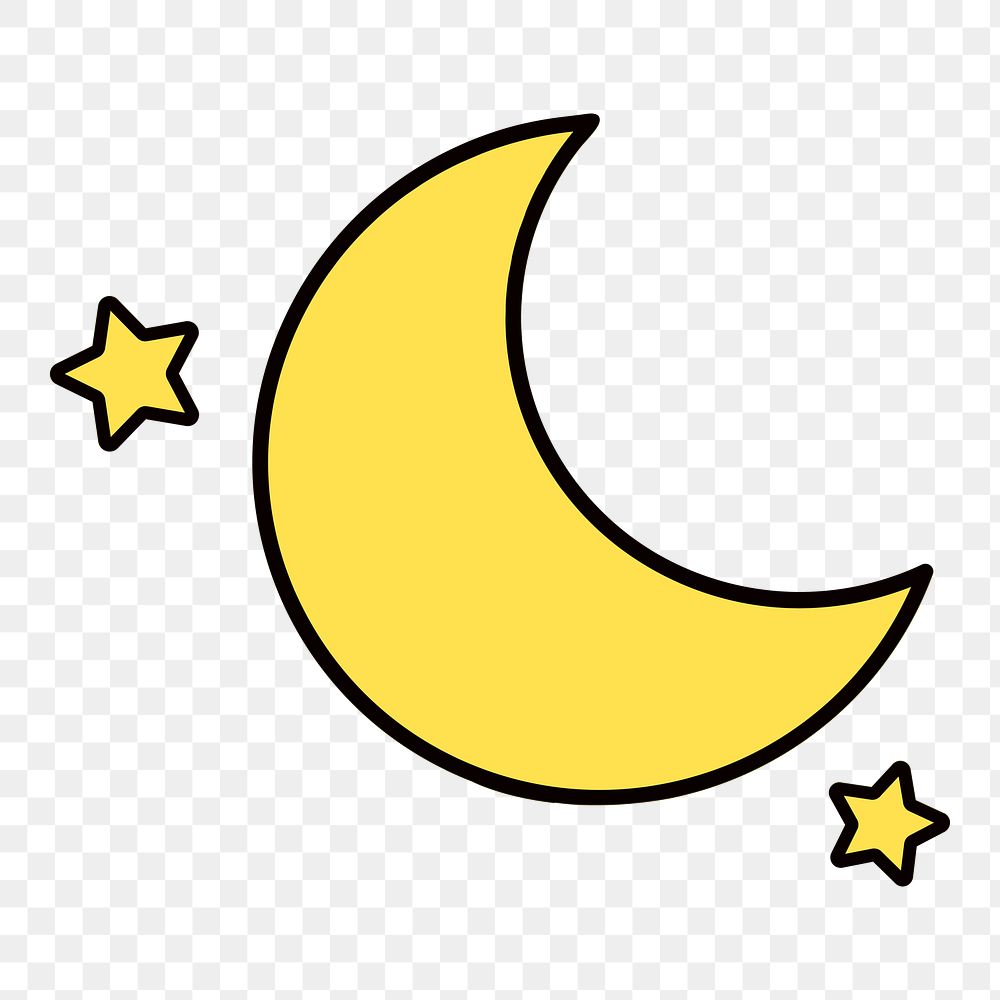 Crescent moon png, line art illustration, transparent background