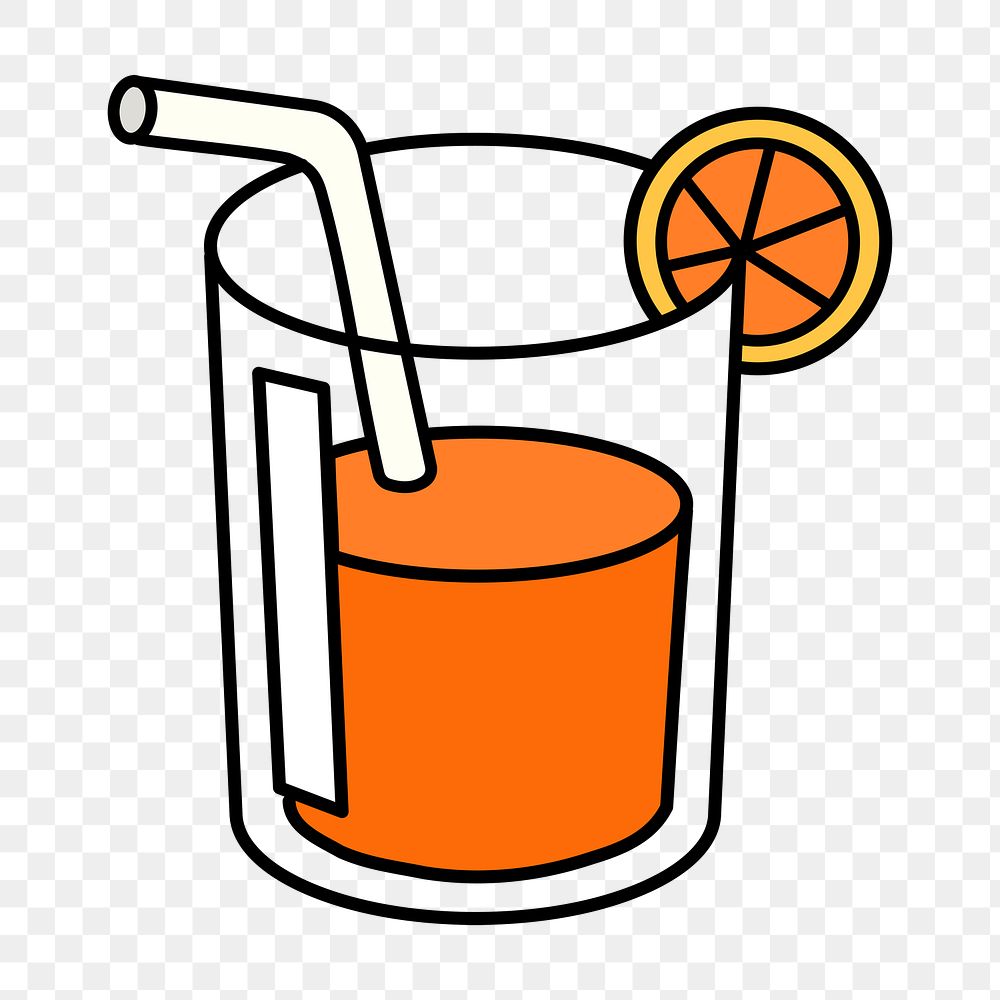 Orange juice glass png, beverage line art illustration, transparent background