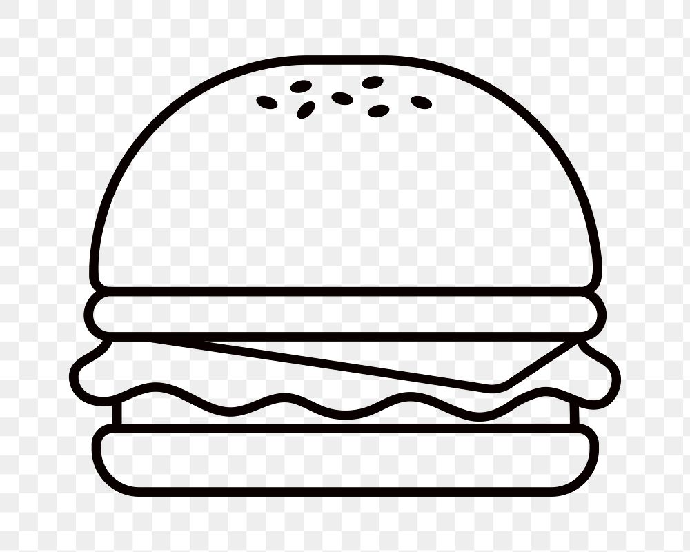 Hamburger png food, line art illustration, transparent background