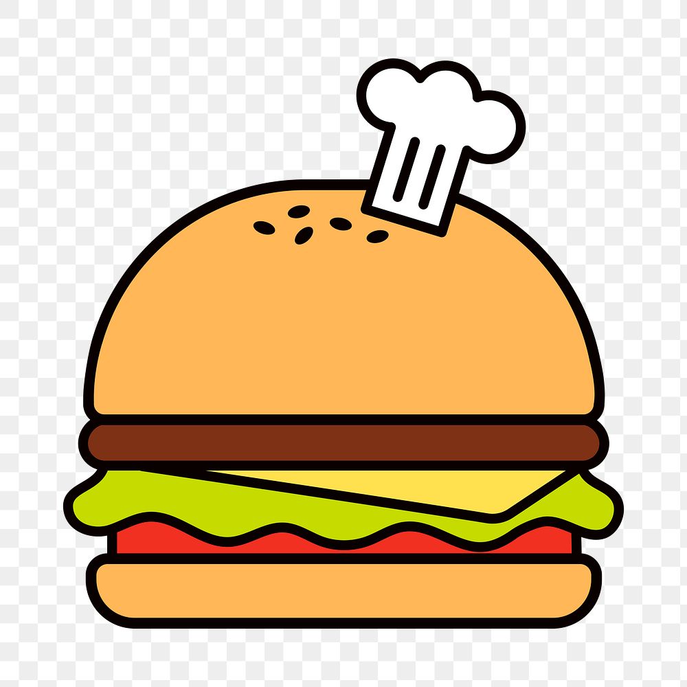 Hamburger png food, line art illustration, transparent background