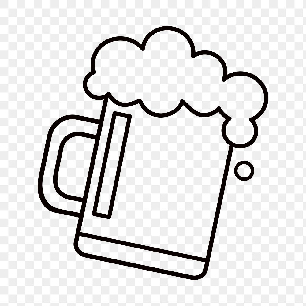 Beer mug png, beverage line art illustration, transparent background