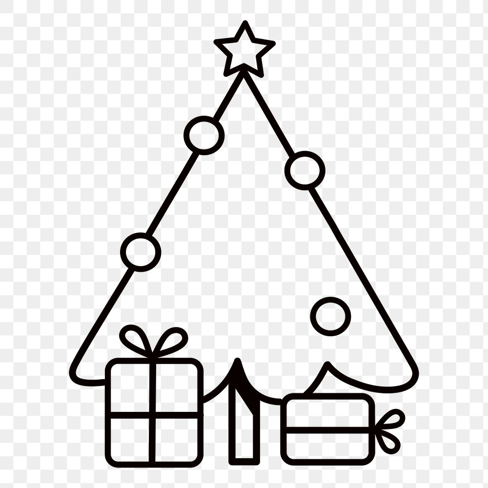 Christmas tree png, line art illustration, transparent background