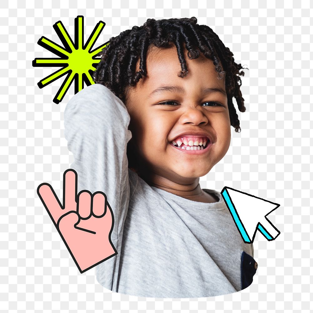 Cheerful African-American toddler png, transparent background