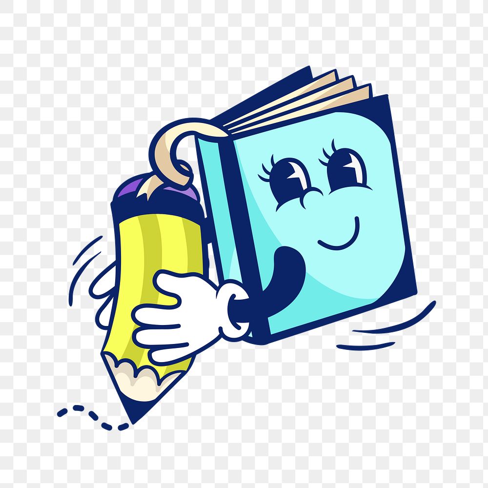 PNG Notebook & pencil cartoon character, transparent background