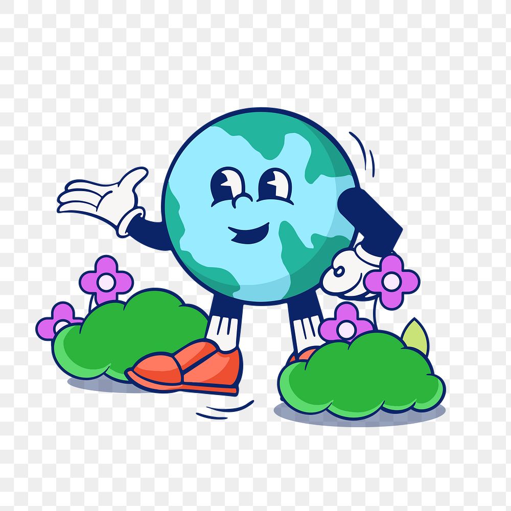 Sustainable globe png, environment cartoon character illustration, transparent background