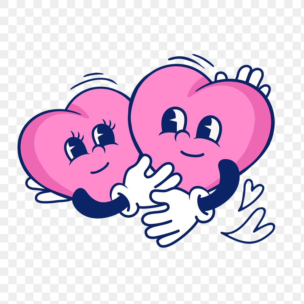 Hugging hearts png, love illustration, transparent background