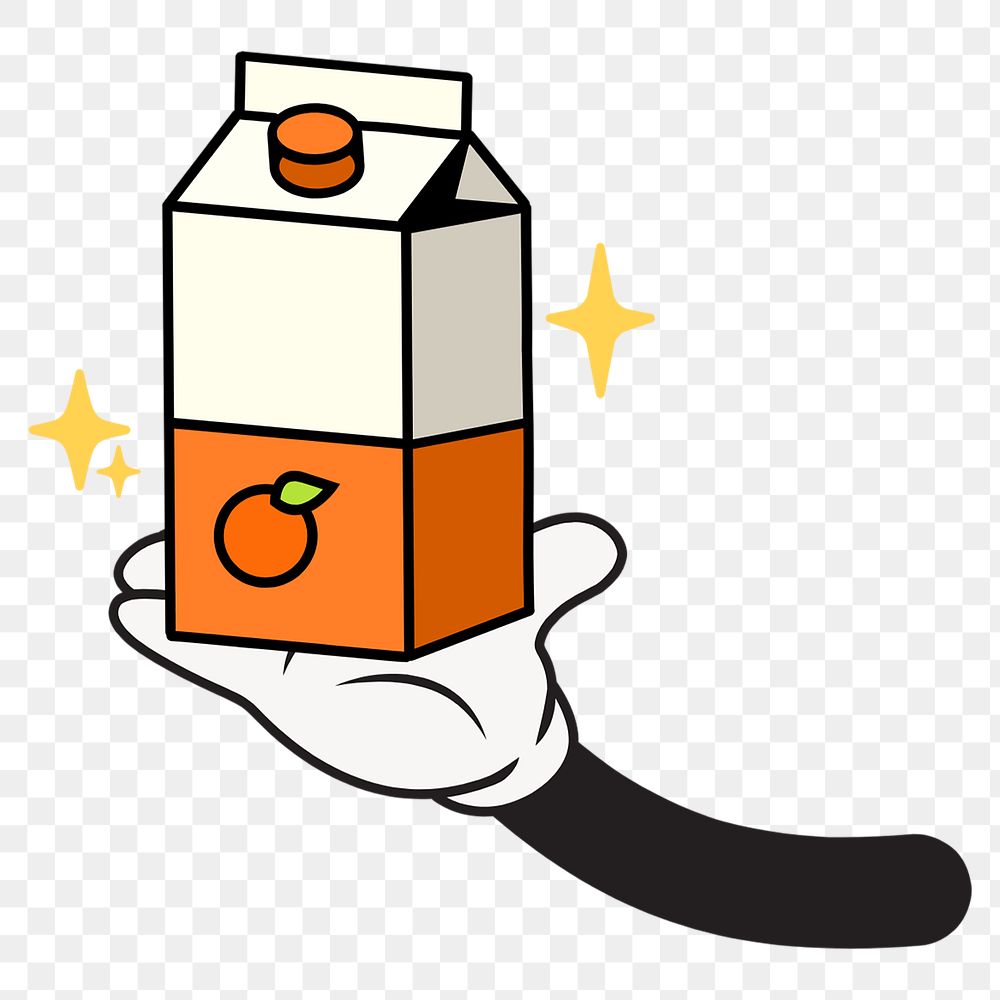 Orange juice carton png, cartoon hand illustration, transparent background