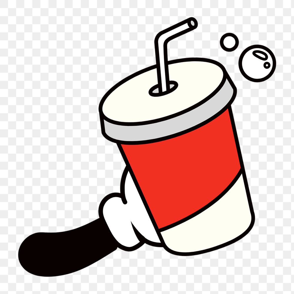 Soda cup png, cartoon hand illustration, transparent background