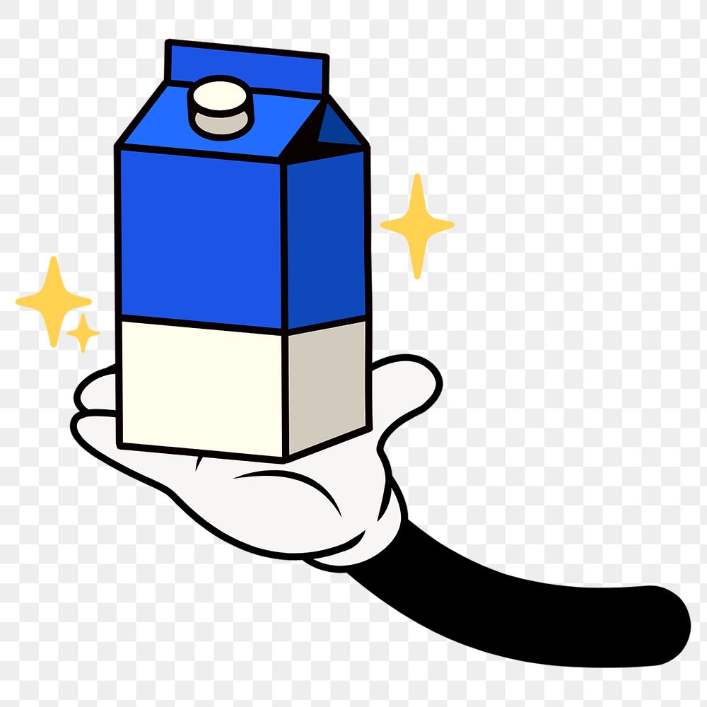 Milk carton png, cartoon hand illustration, transparent background