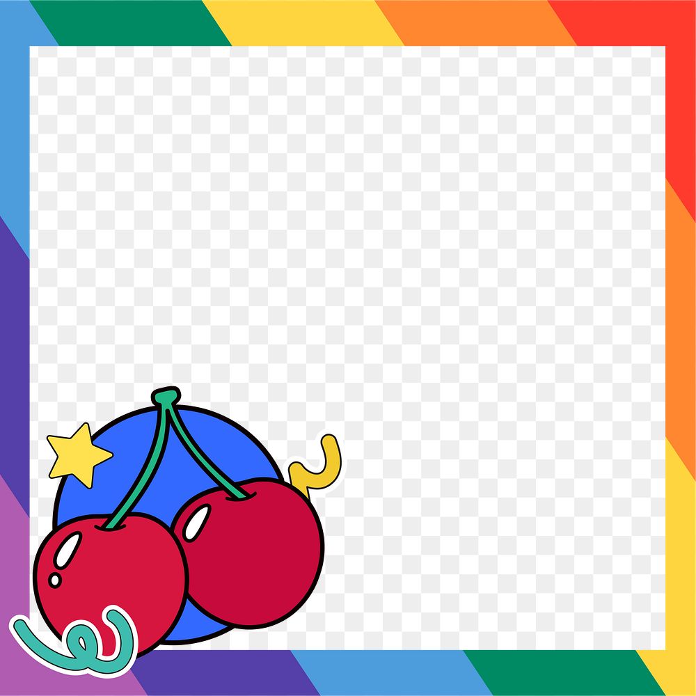 Rainbow cherry frame png, transparent design