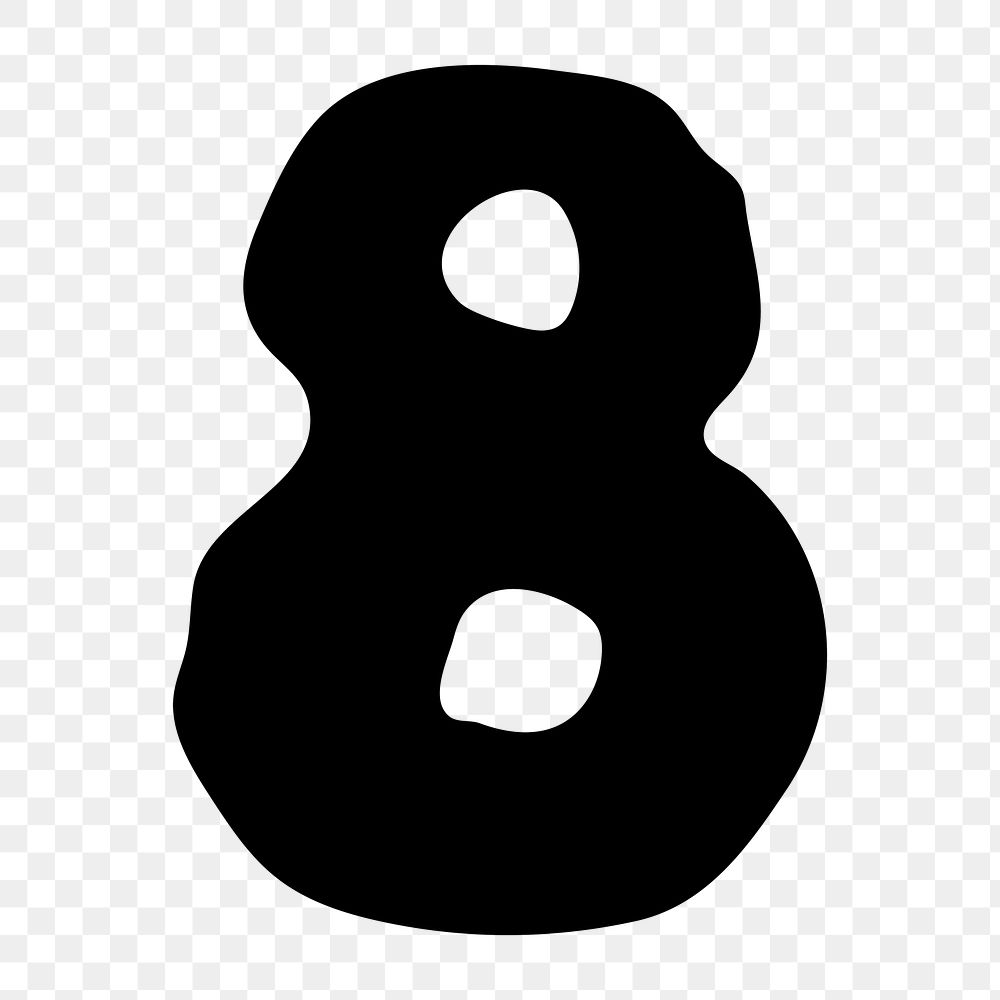 PNG 8 number eight, distorted Arabic numeral, transparent background