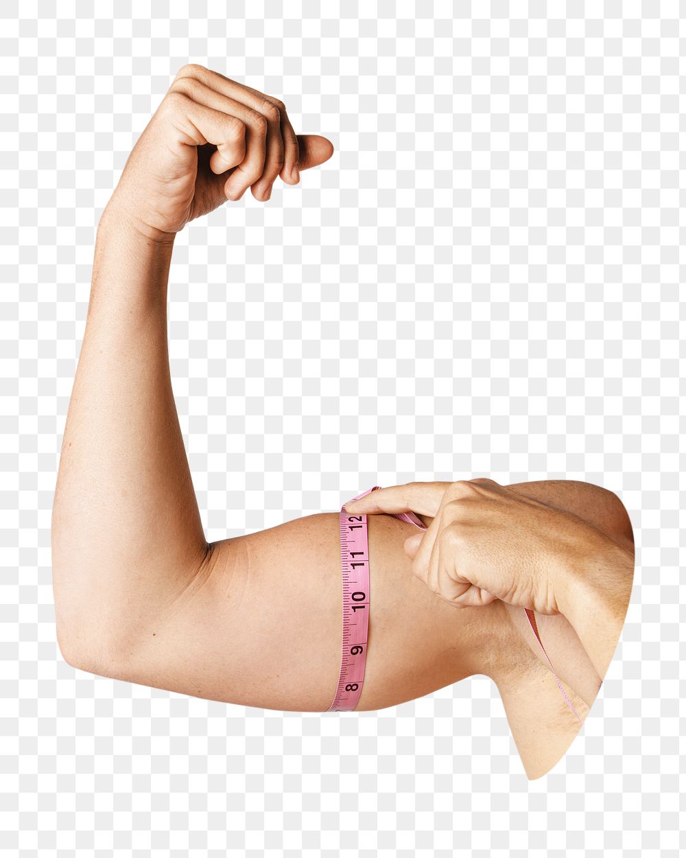 Png female measuring biceps, transparent background