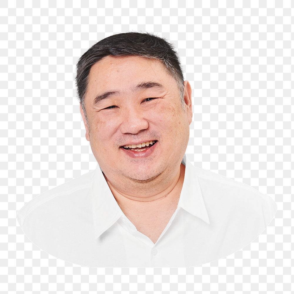 Happy Asian man closeup portrait on transparent background