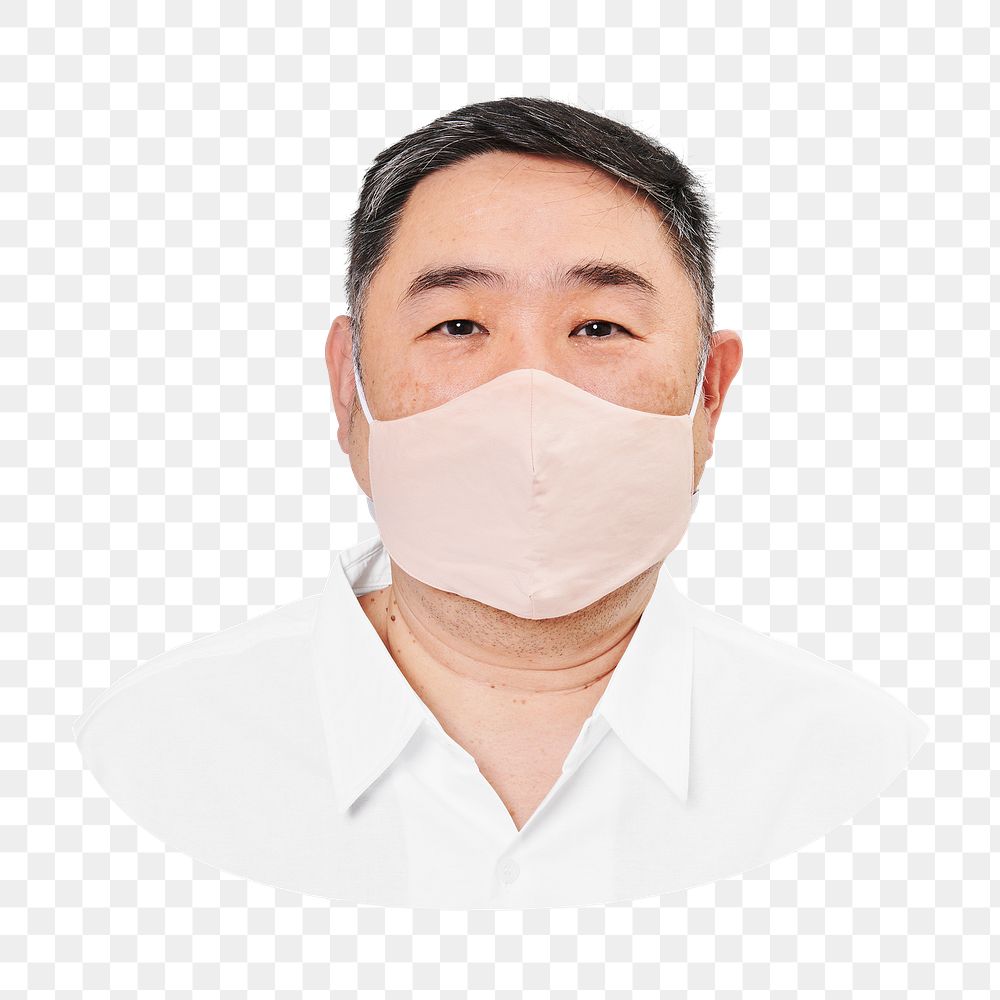 Png Asian man, surgical mask on transparent background