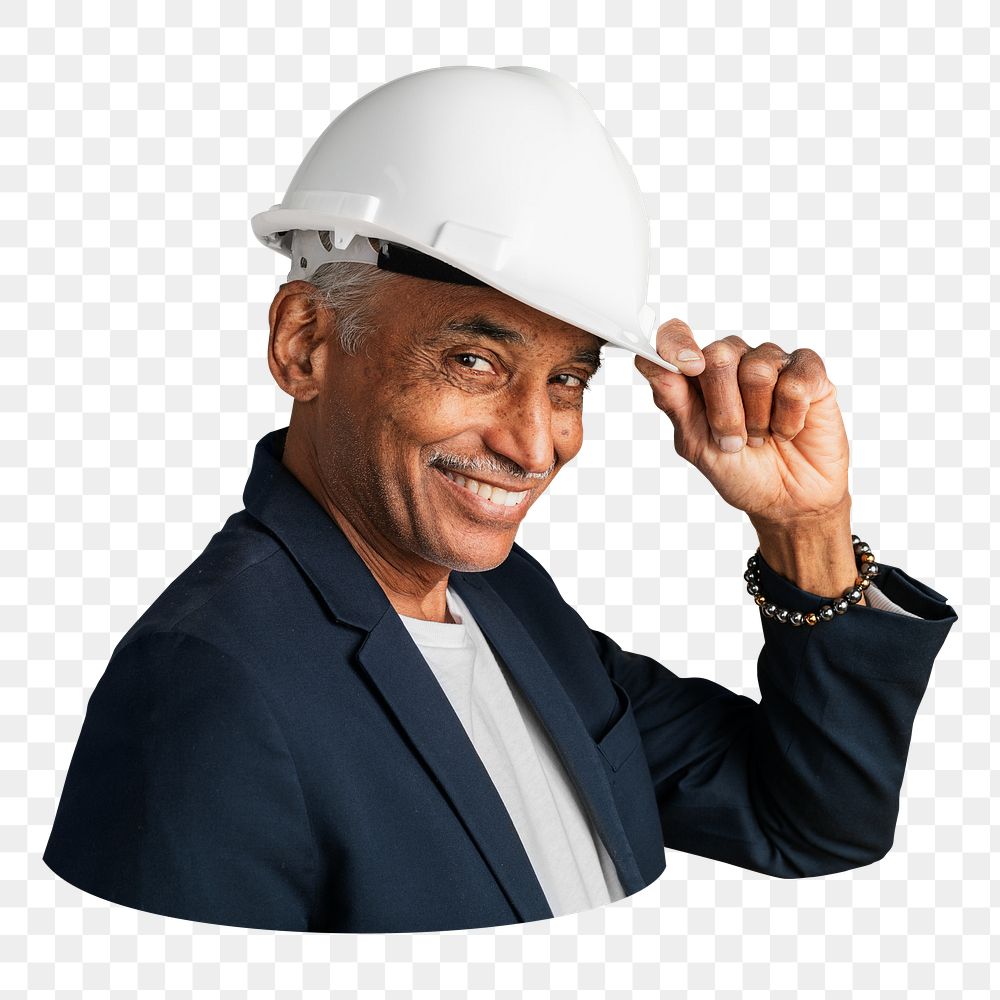 Png Indian engineer wearing hard hat, transparent background