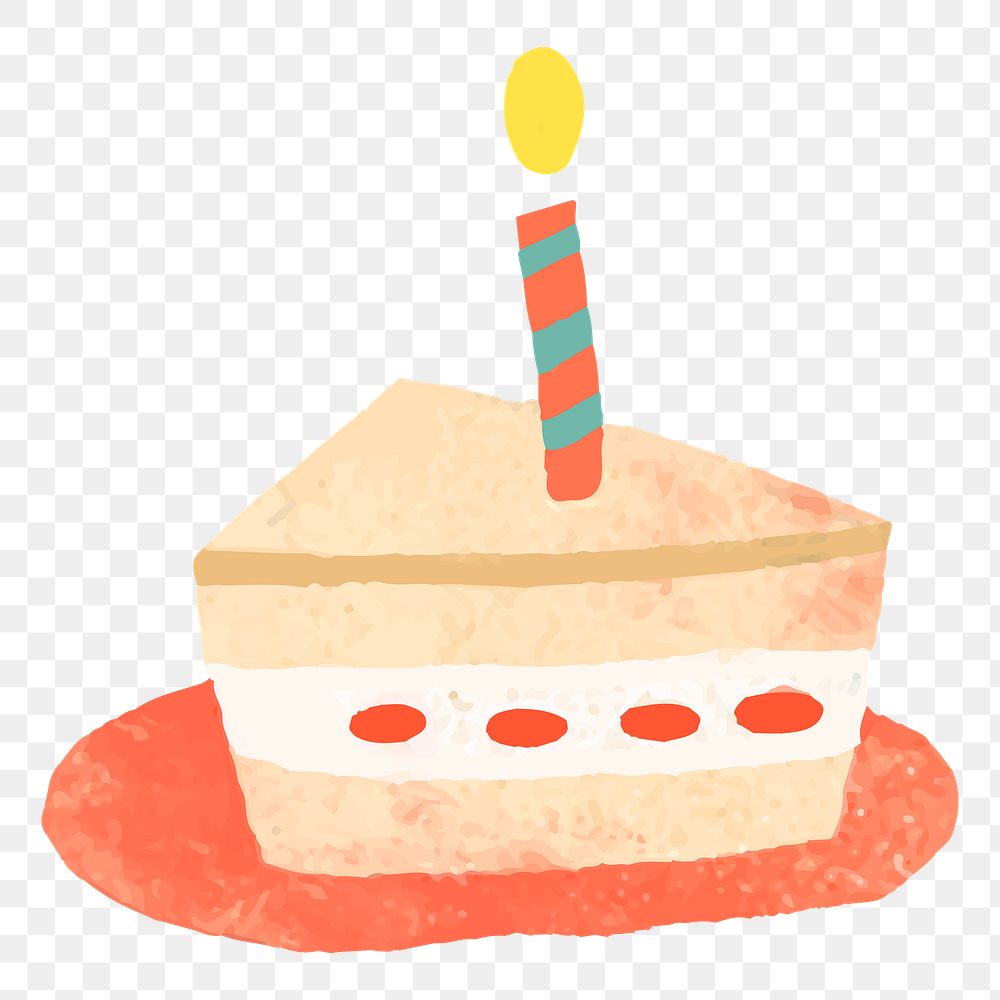 Png sliced birthday cake doodle sticker, transparent background