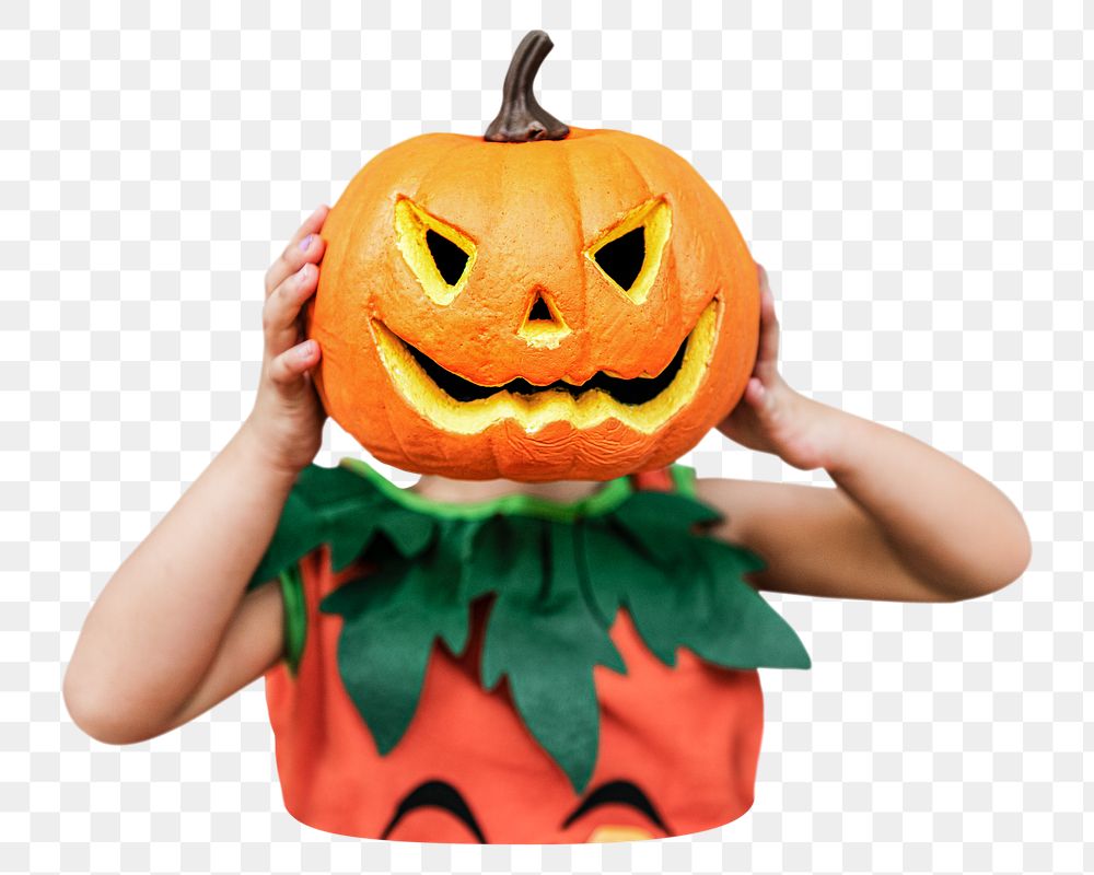 PNG halloween pumpkin head costume, transparent background