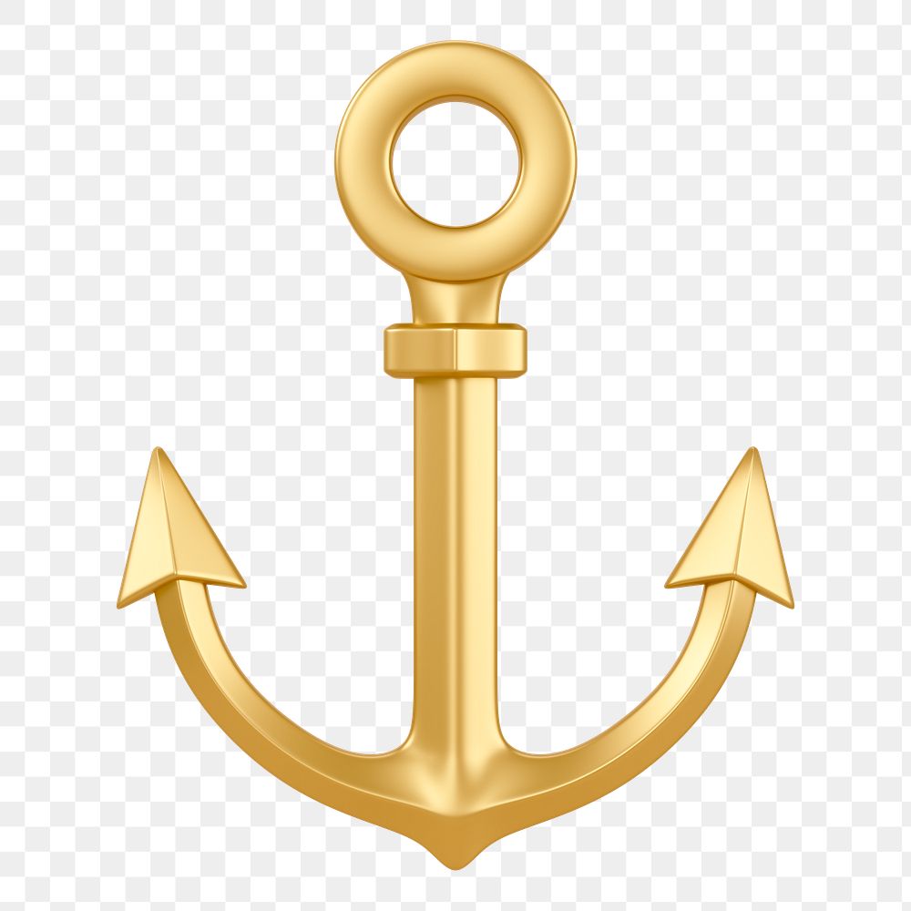 PNG 3D gold anchor, element illustration, transparent background