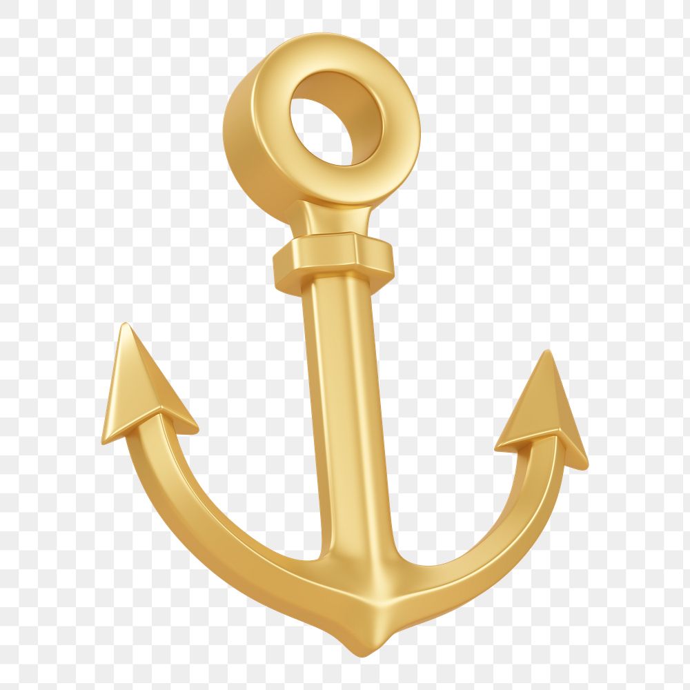 PNG 3D gold anchor, element illustration, transparent background