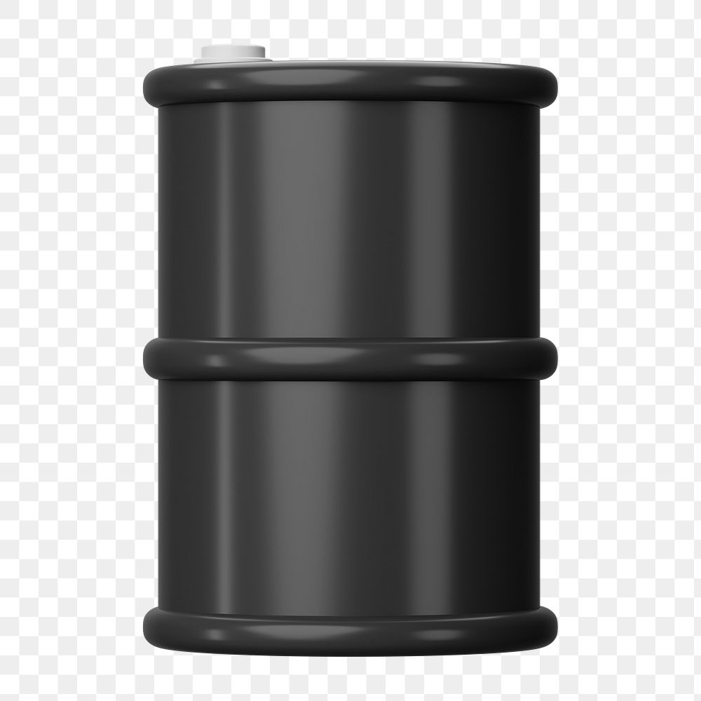 PNG 3D black oil barrel, element illustration, transparent background