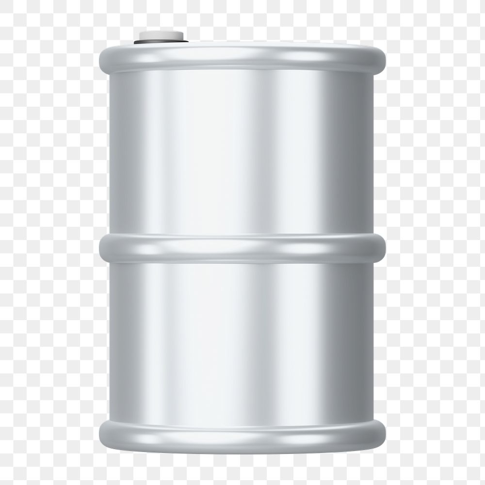 PNG 3D silver oil barrel, element illustration, transparent background
