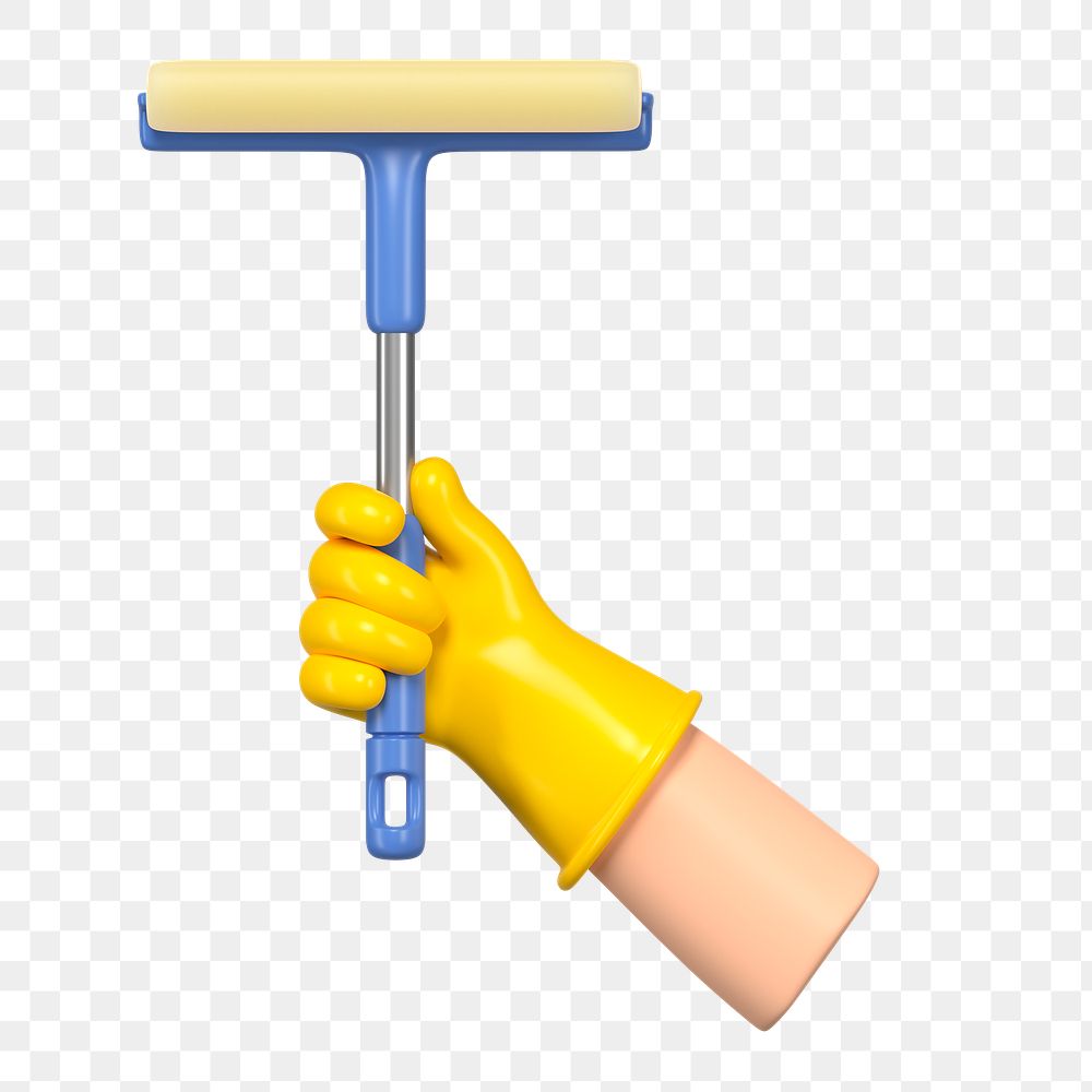 PNG 3D hand holding squeegee, element illustration, transparent background