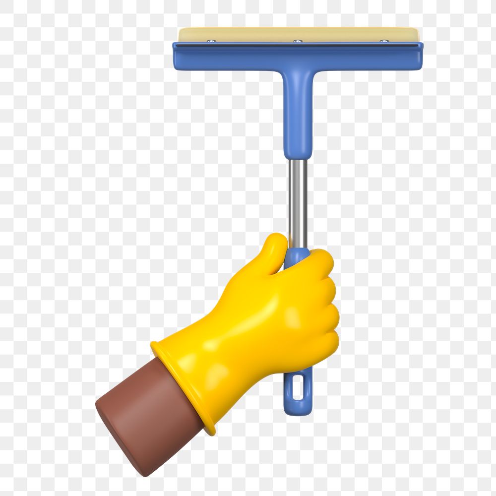 PNG 3D hand holding squeegee, element illustration, transparent background