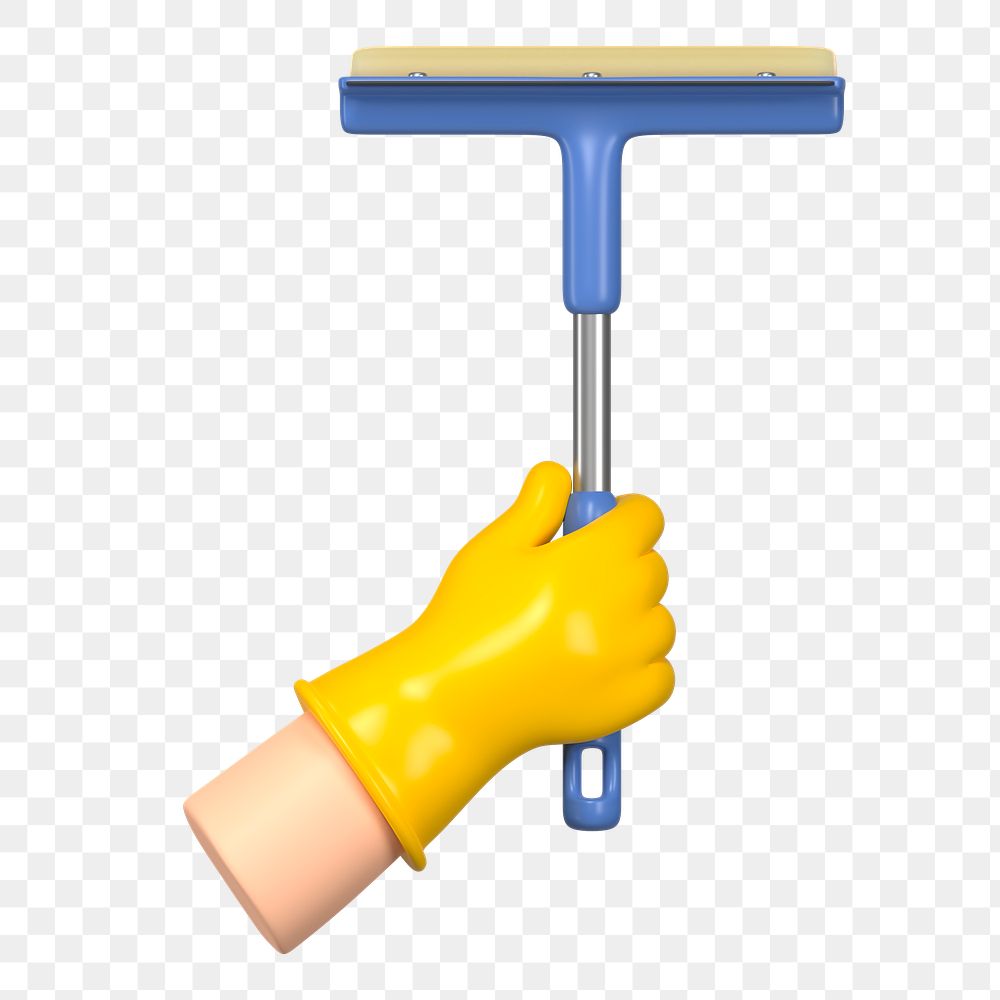 PNG 3D hand holding squeegee, element illustration, transparent background