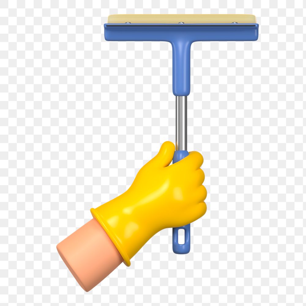 PNG 3D hand holding squeegee, element illustration, transparent background