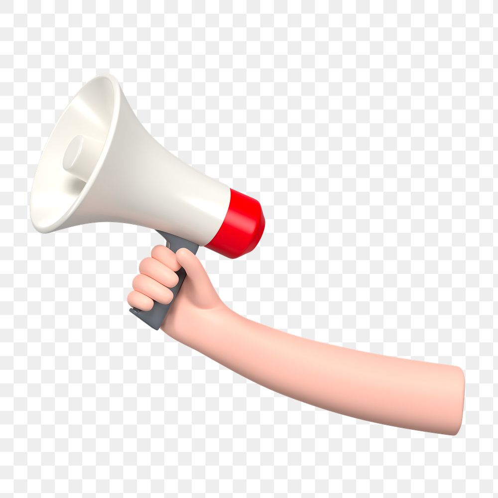 PNG 3D hand holding megaphone, element illustration, transparent background