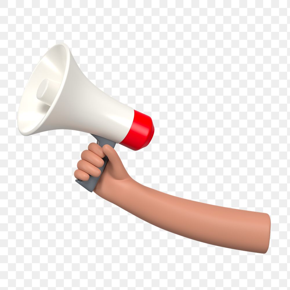 PNG 3D hand holding megaphone, element illustration, transparent background