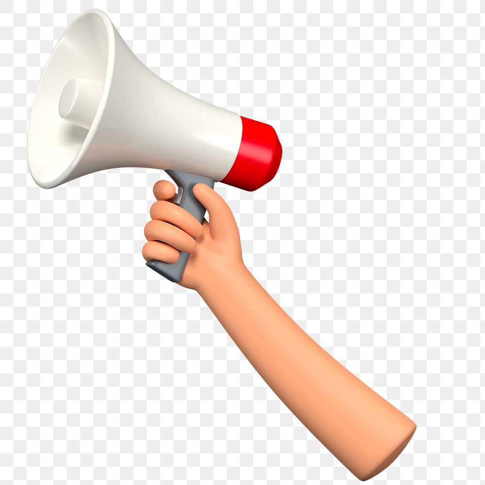 PNG 3D hand holding megaphone, element illustration, transparent background