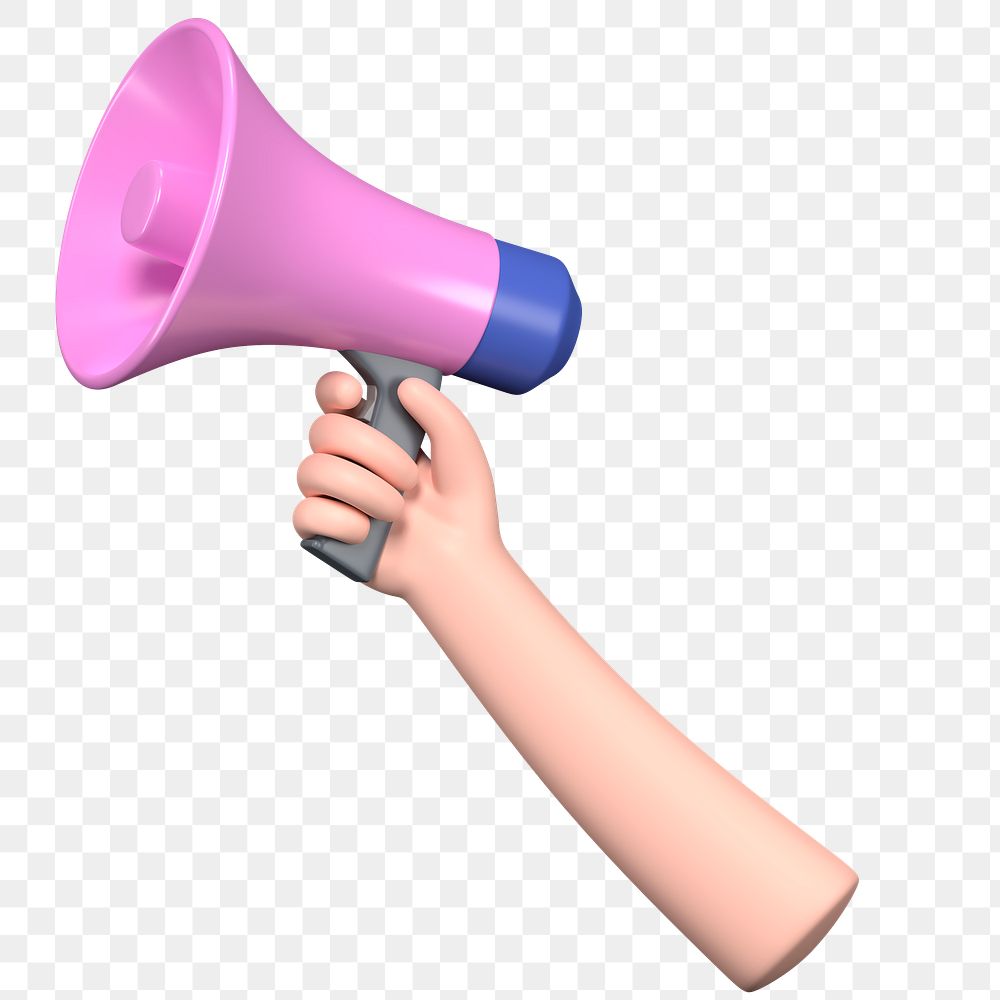 PNG 3D hand holding megaphone, element illustration, transparent background