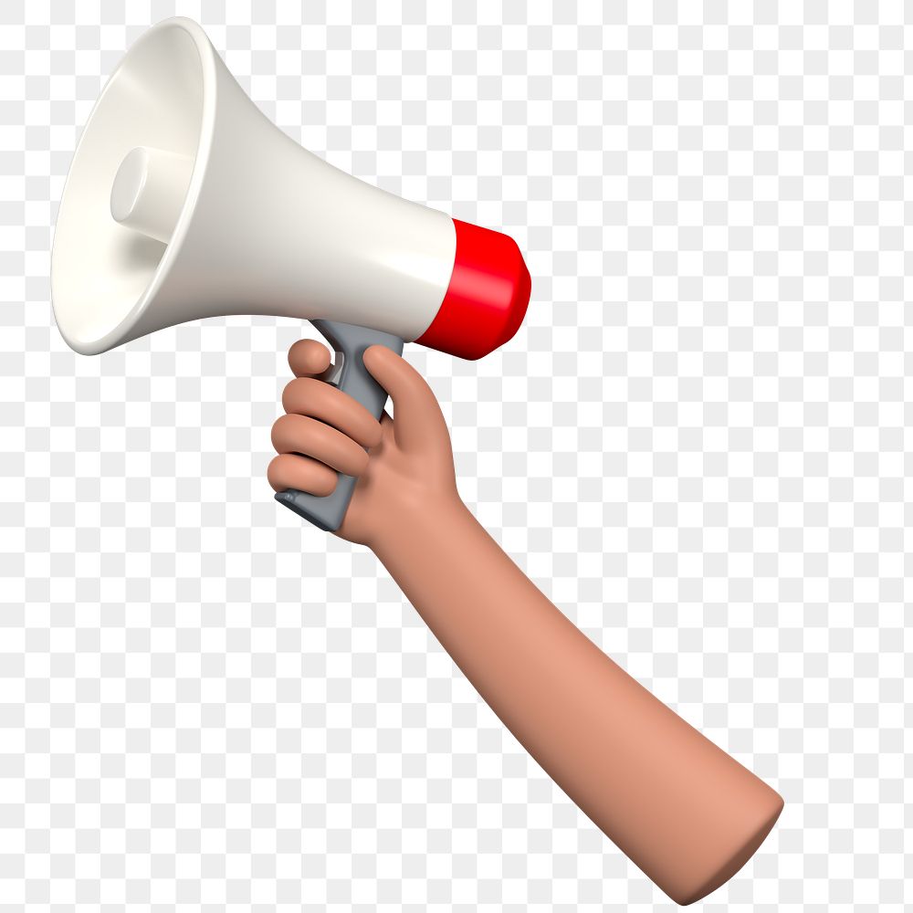 PNG 3D hand holding megaphone, element illustration, transparent background