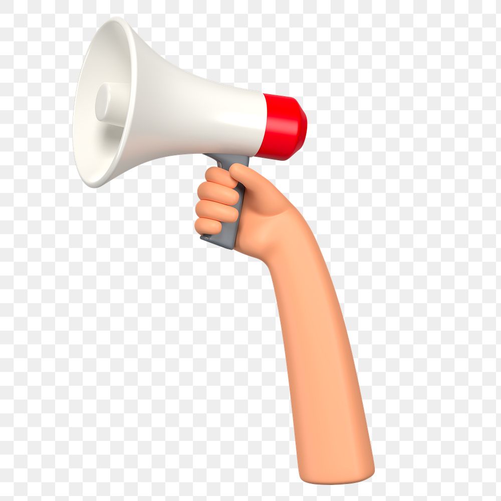 PNG 3D hand holding megaphone, element illustration, transparent background