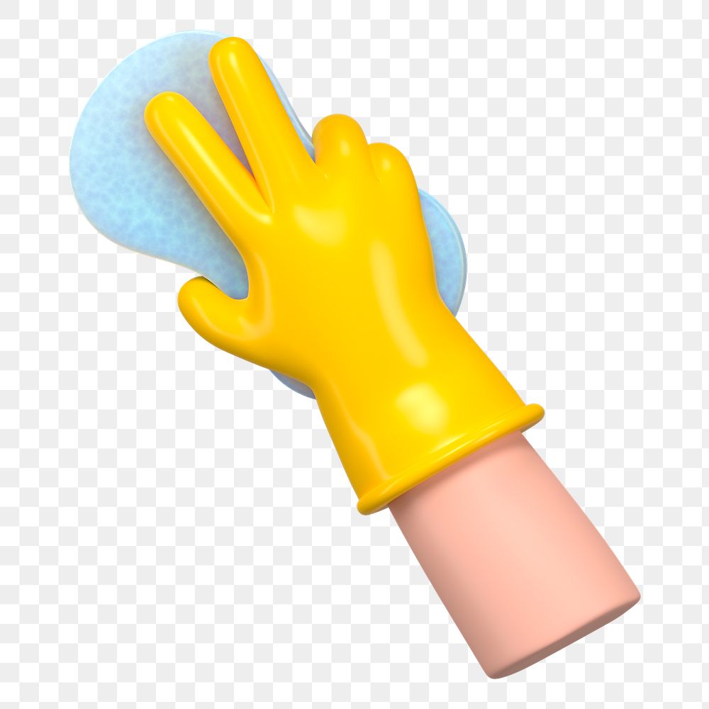 PNG 3D hand using cleaning sponge, element illustration, transparent background