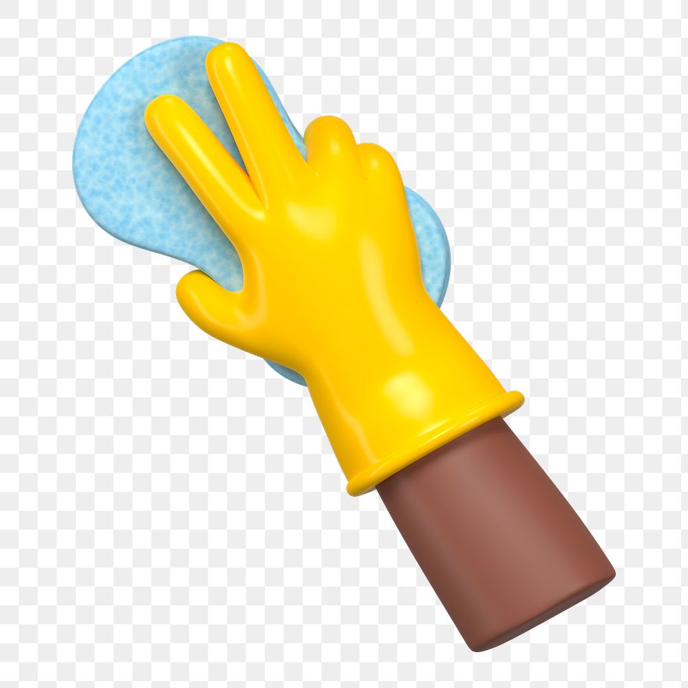 PNG 3D hand using cleaning sponge, element illustration, transparent background