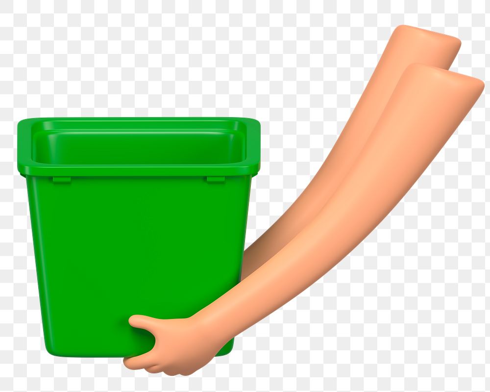 PNG 3D hands holding recycling bin, element illustration, transparent background