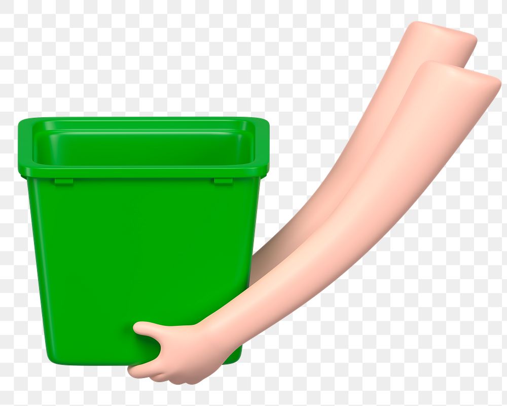 PNG 3D hands holding recycling bin, element illustration, transparent background