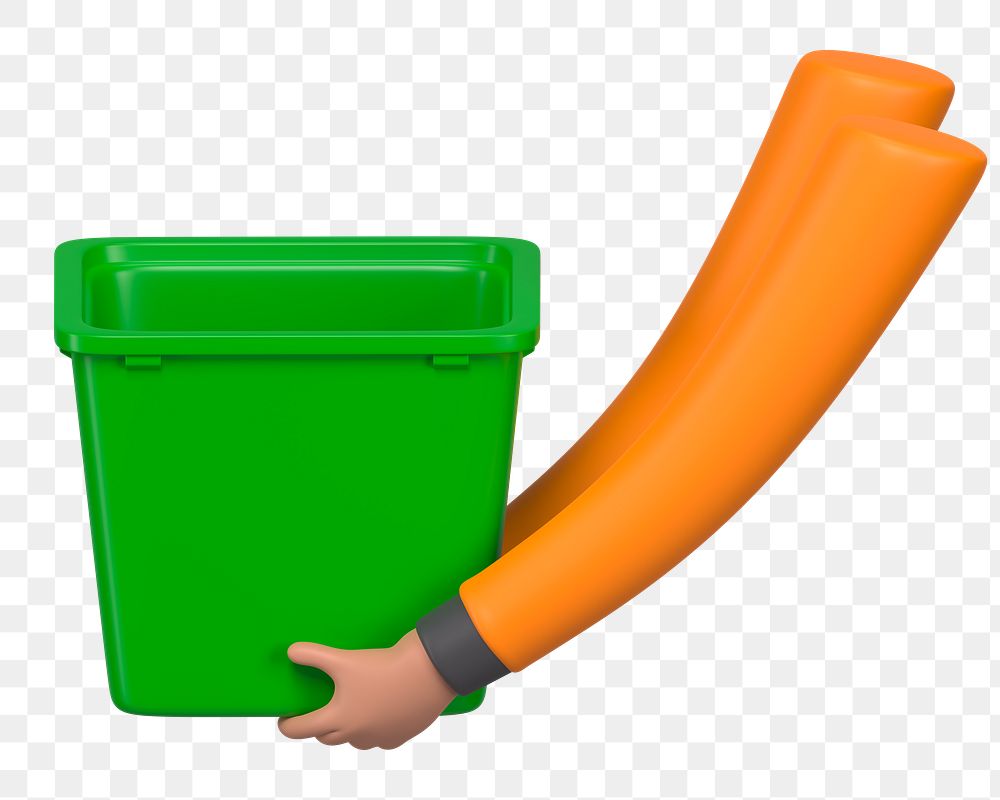 PNG 3D hands holding recycling bin, element illustration, transparent background