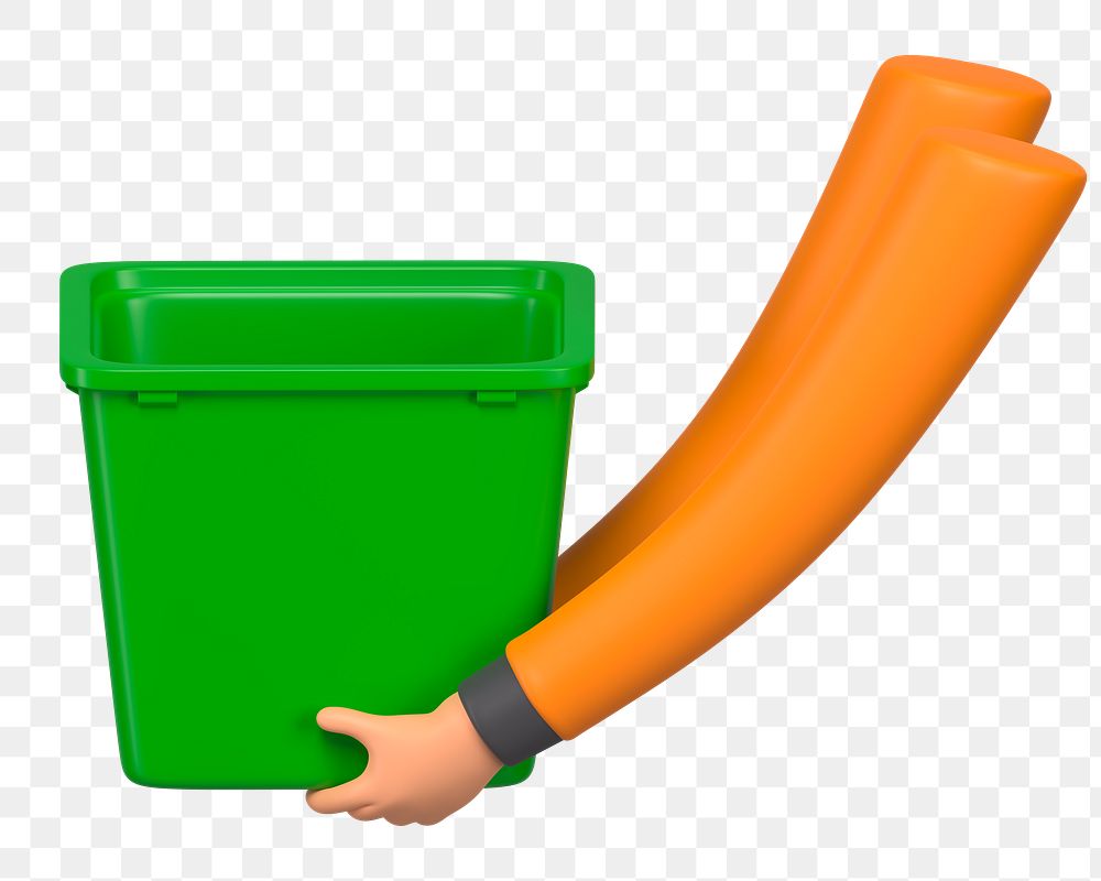 PNG 3D hands holding recycling bin, element illustration, transparent background