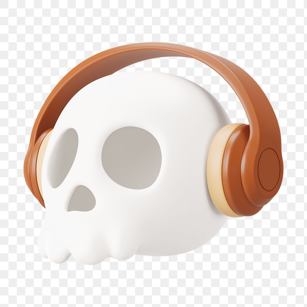 PNG 3D skull with headphones, element illustration, transparent background