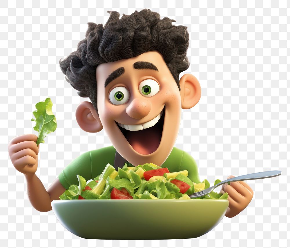 PNG Eating cartoon salad food. AI generated Image by rawpixel.
