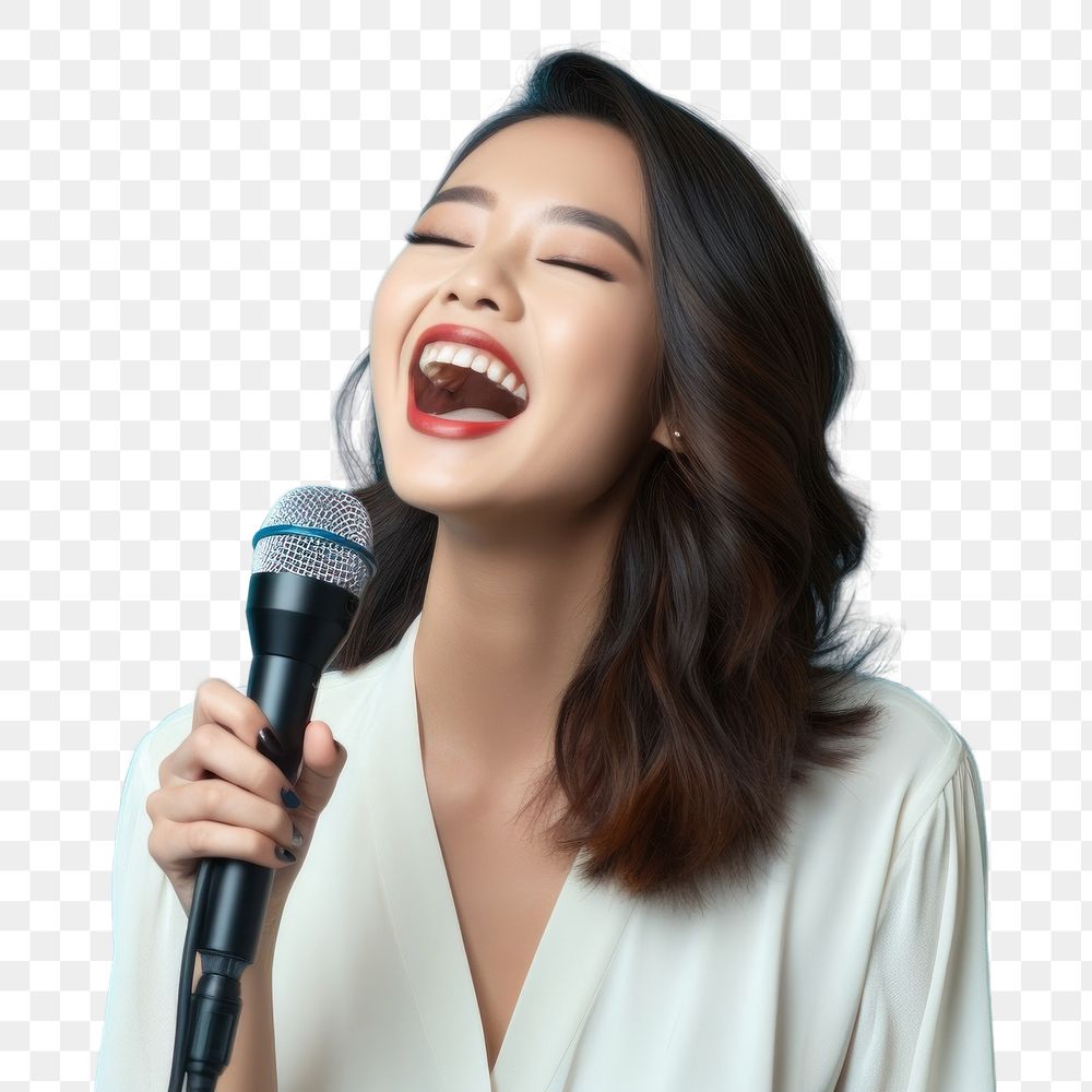 PNG Microphone laughing adult performance. AI generated Image by rawpixel.