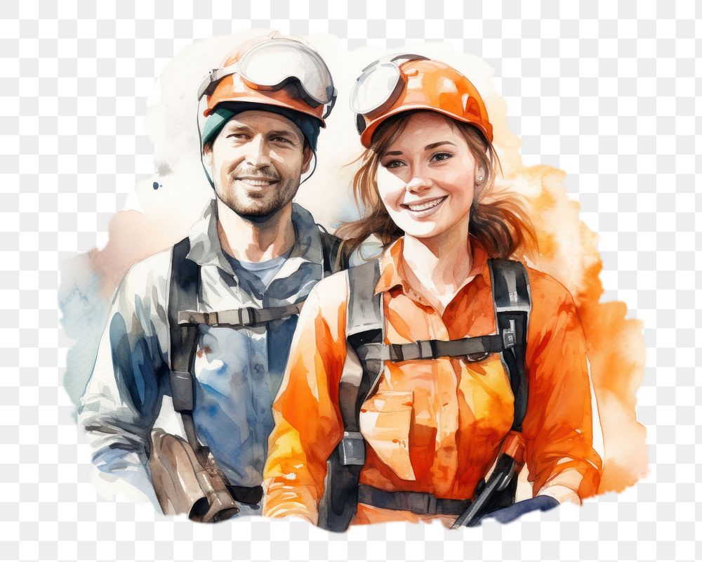 PNG watercolor illustration of a volunteers, isolated on a white paper background, isolated --ar 3:2
