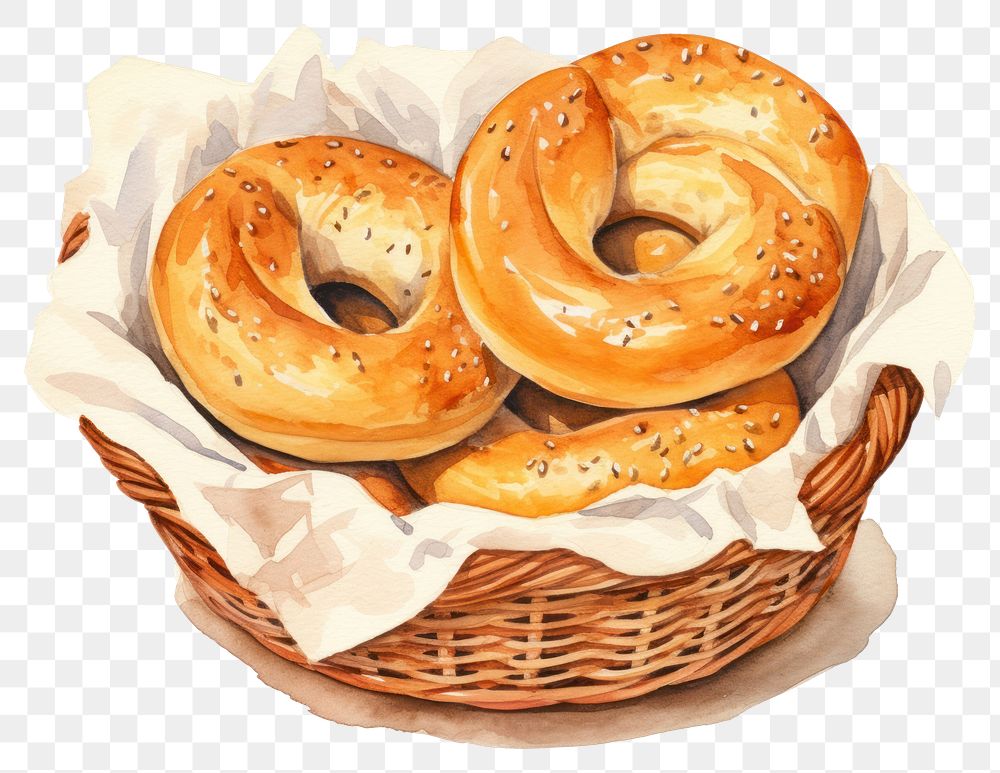 PNG Bagel basket bread food. AI generated Image by rawpixel.