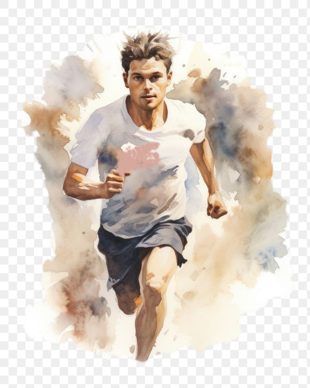PNG watercolor illustration of running, isolated on a white paper background, isolated --ar 3:2